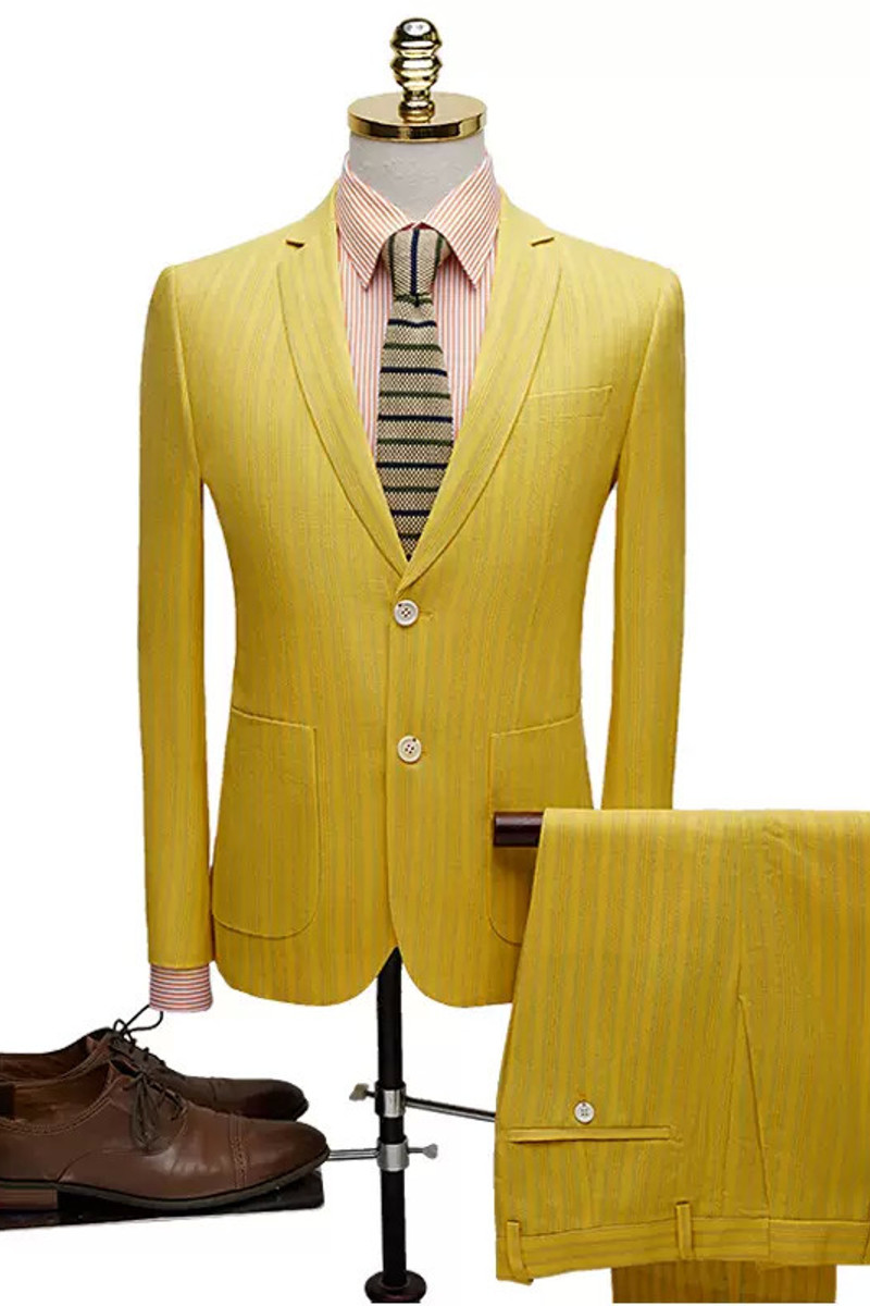 Yellow Slim Fit Two-Button Prom Suit Business Casual Two-Piece
