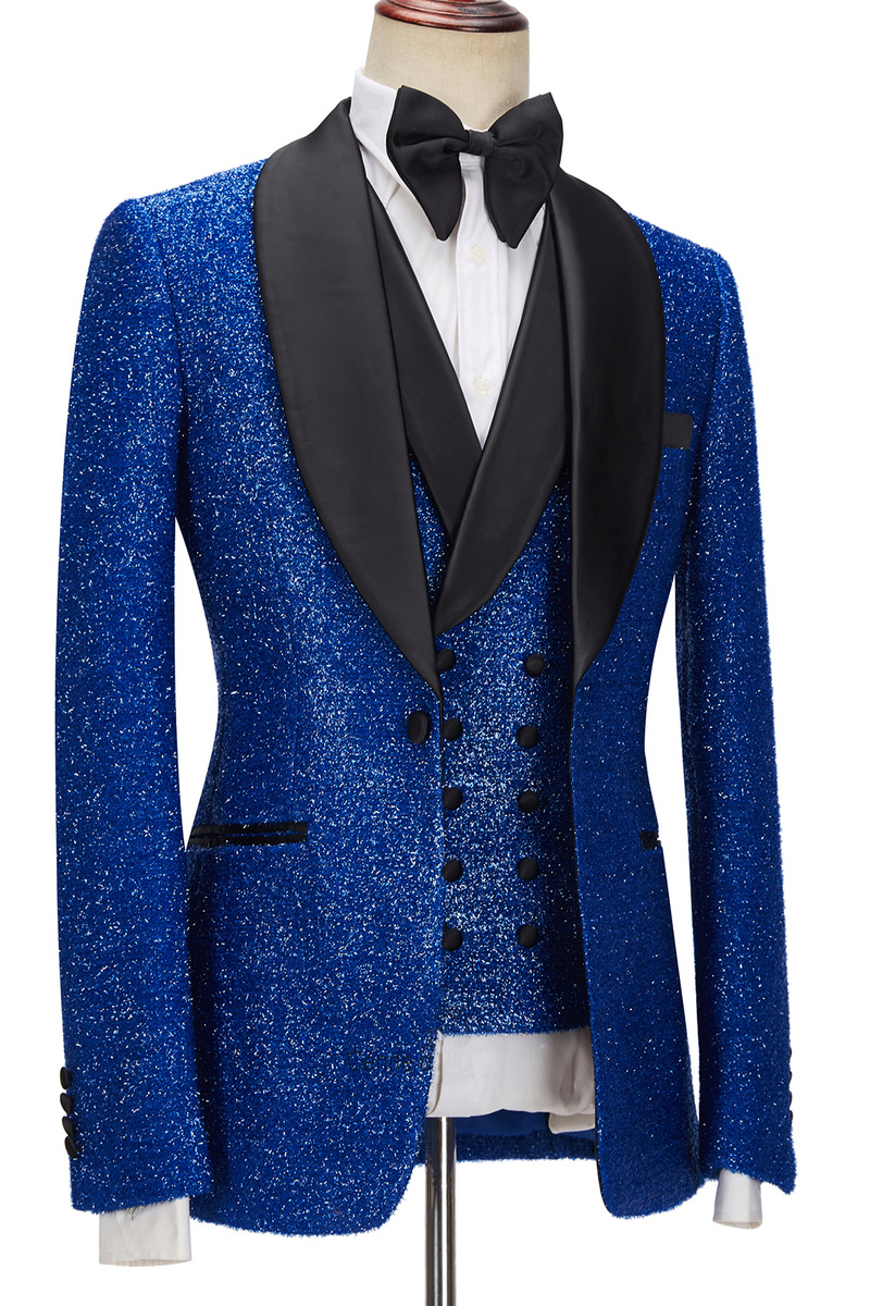 Jacob Royal Blue Sparkle Three-Piece One-Button Fashion Slim Fit Suit