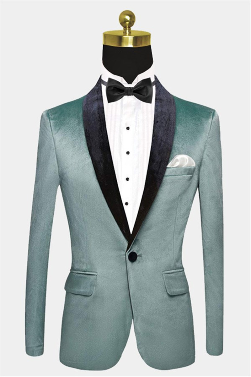 Turquoise Velvet Tuxedo Jacket Scott One-Button Prom Blazer