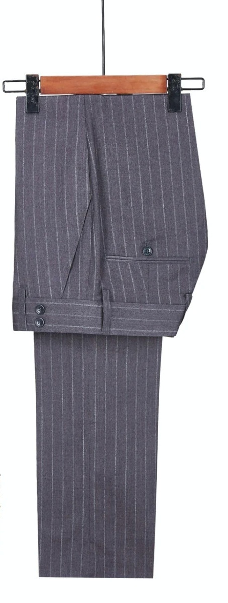 Gray Lapel Gold Button Double-Breasted Striped Two-Piece Suit