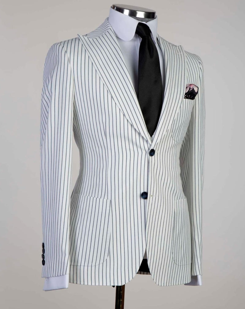 White Stripe Three-Piece Peaked Lapel Business Suit