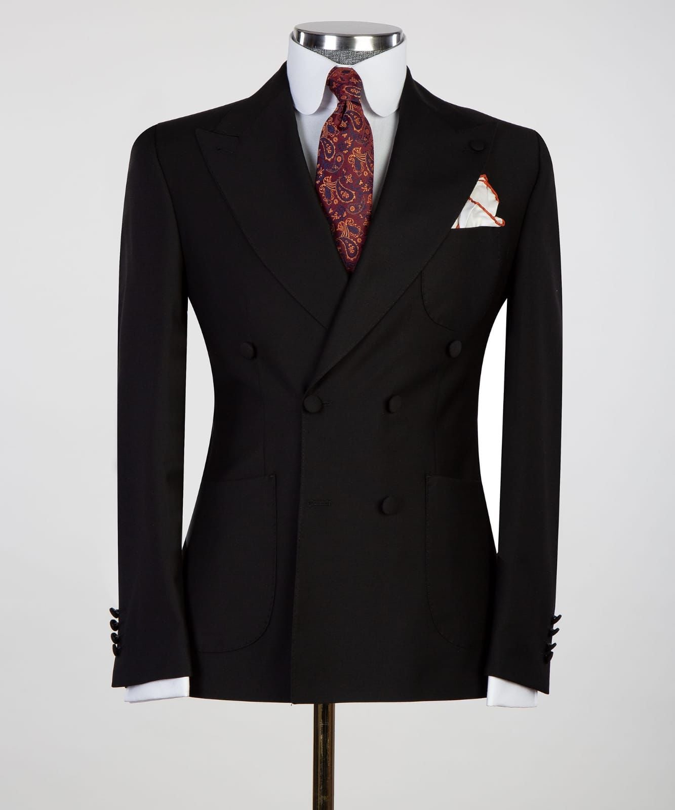 Black Double-Breasted Peaked Lapel Business Suit