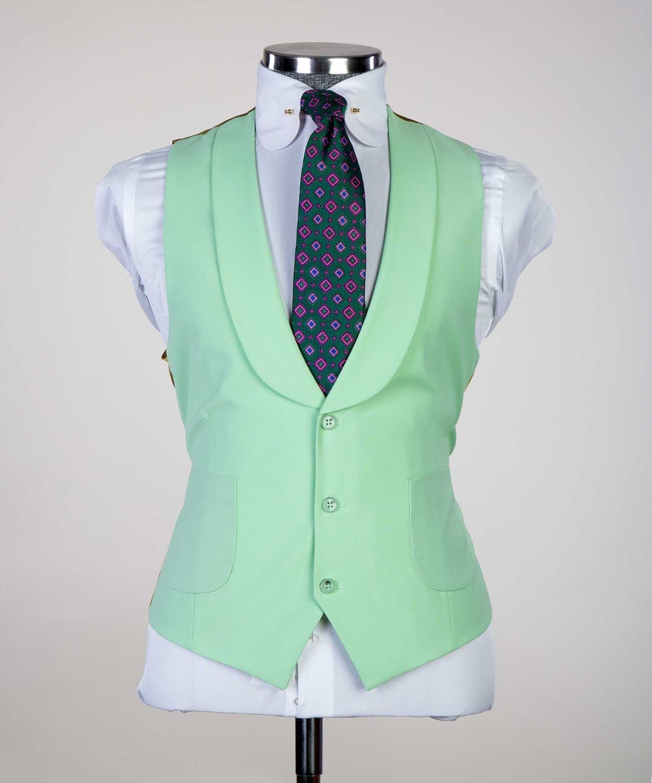 Mint Green Tip Lapel Three Piece Men Business Suit