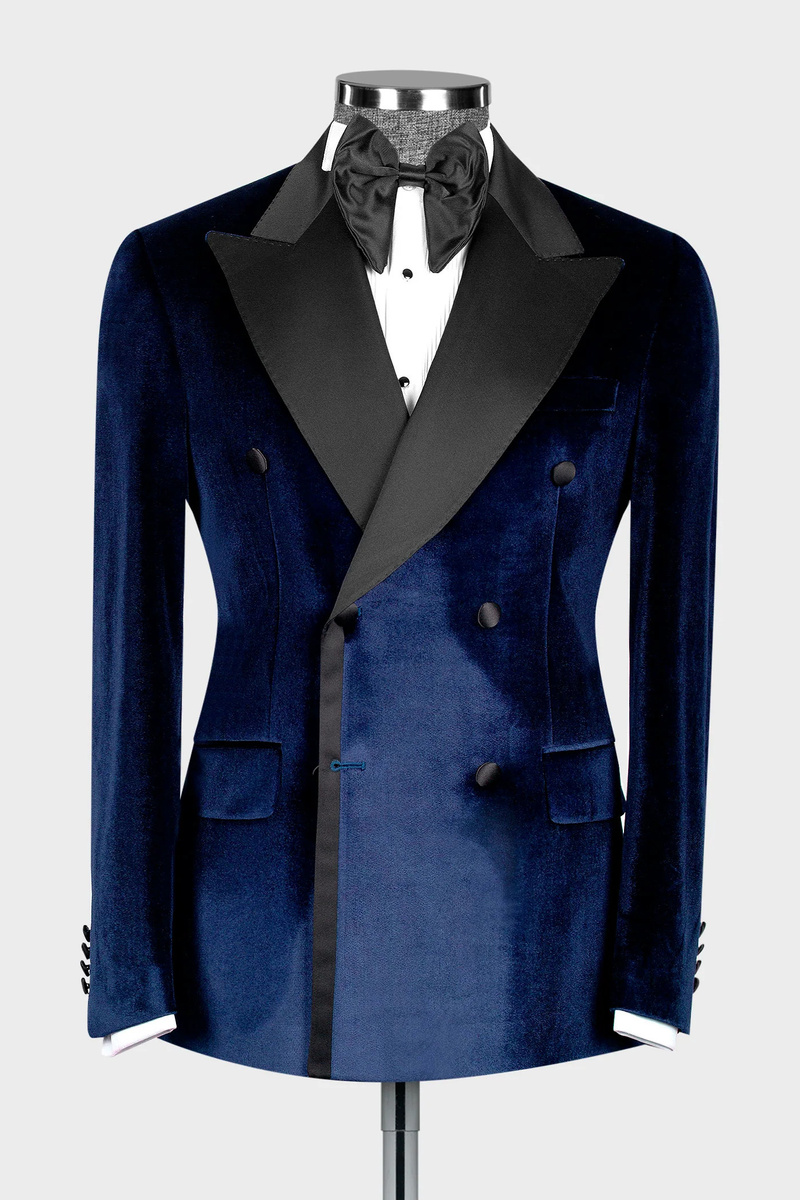 Dark Blue Velvet Lapel Two-Piece Suit Prom Suit
