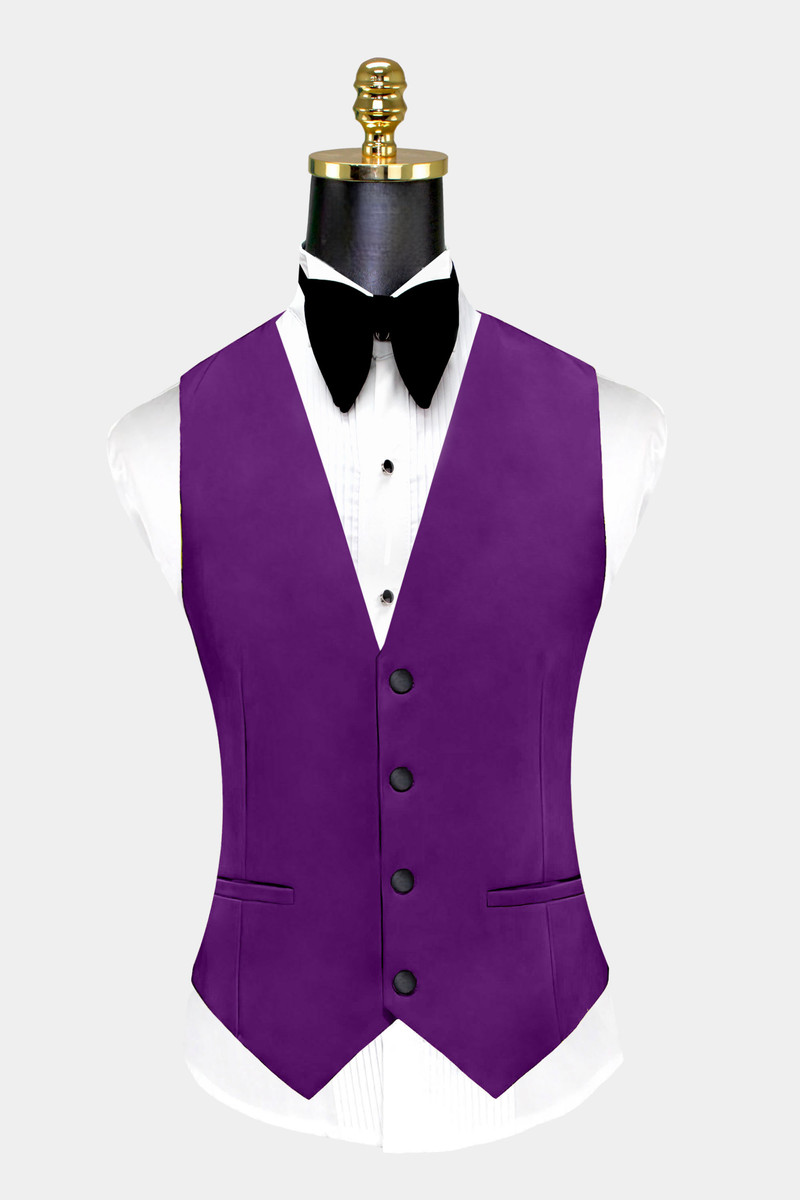 Purple Slim Shawl Collar Three-Piece Tuxedo Suit Black Pants