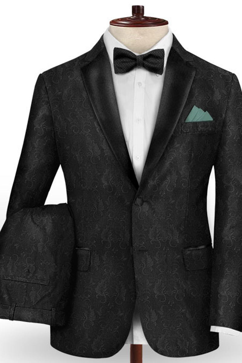 Black Jacquard Prom Costume Men Suit Two Piece Slim Fit Tuxedo