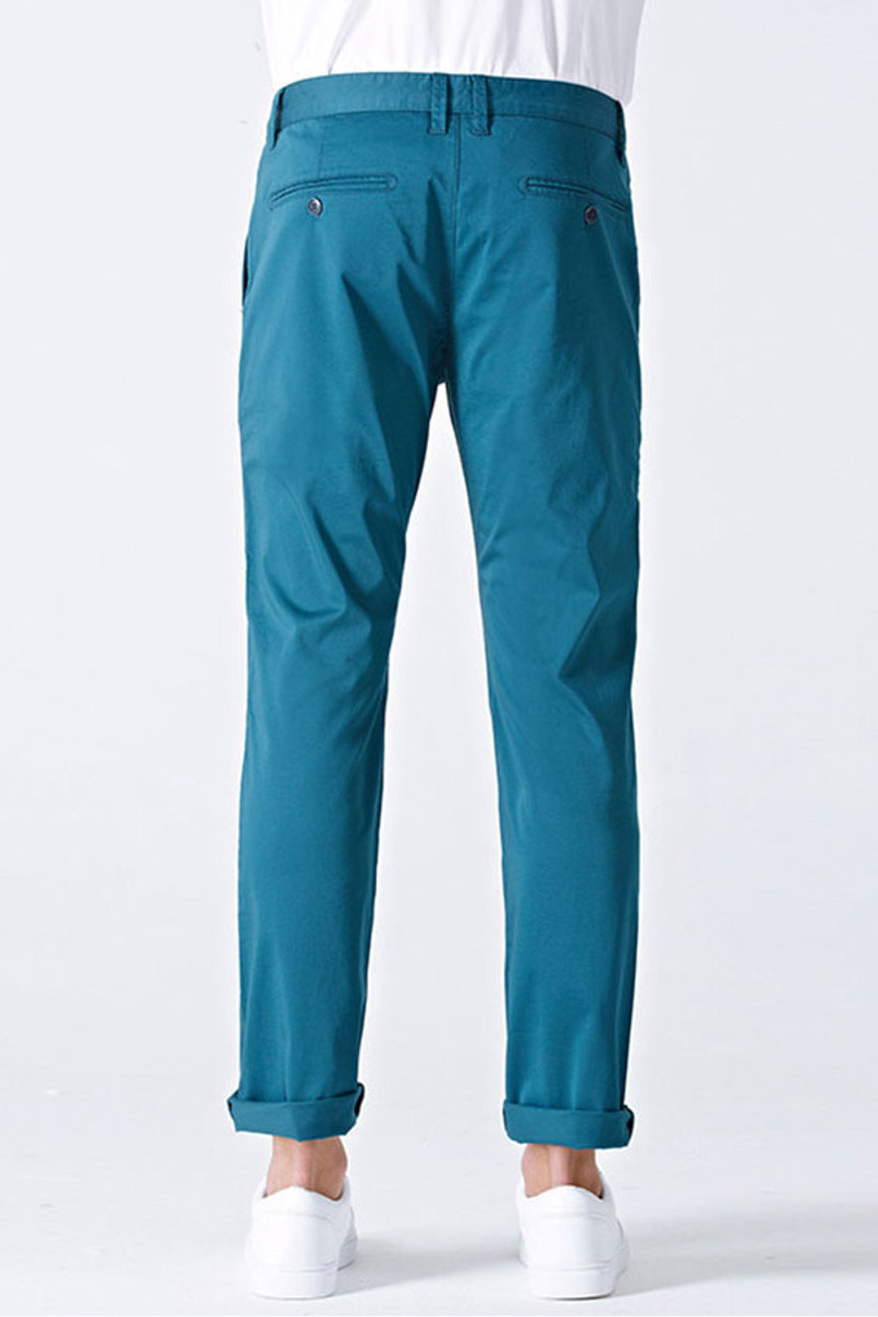 Casual Blue Cotton Solid Color Everyday Men Cropped Pants
