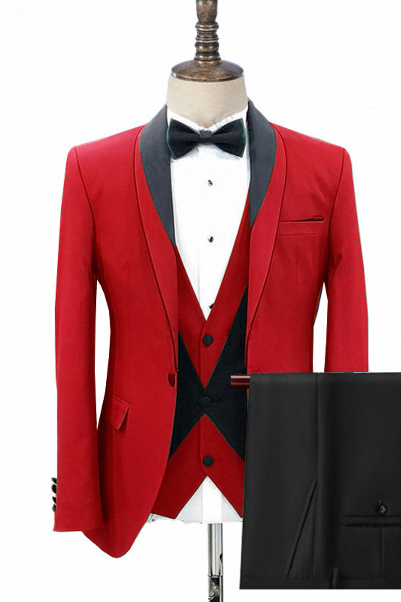 Jonas Red Three-Piece Fashion Shawl Lapel Wedding Suit
