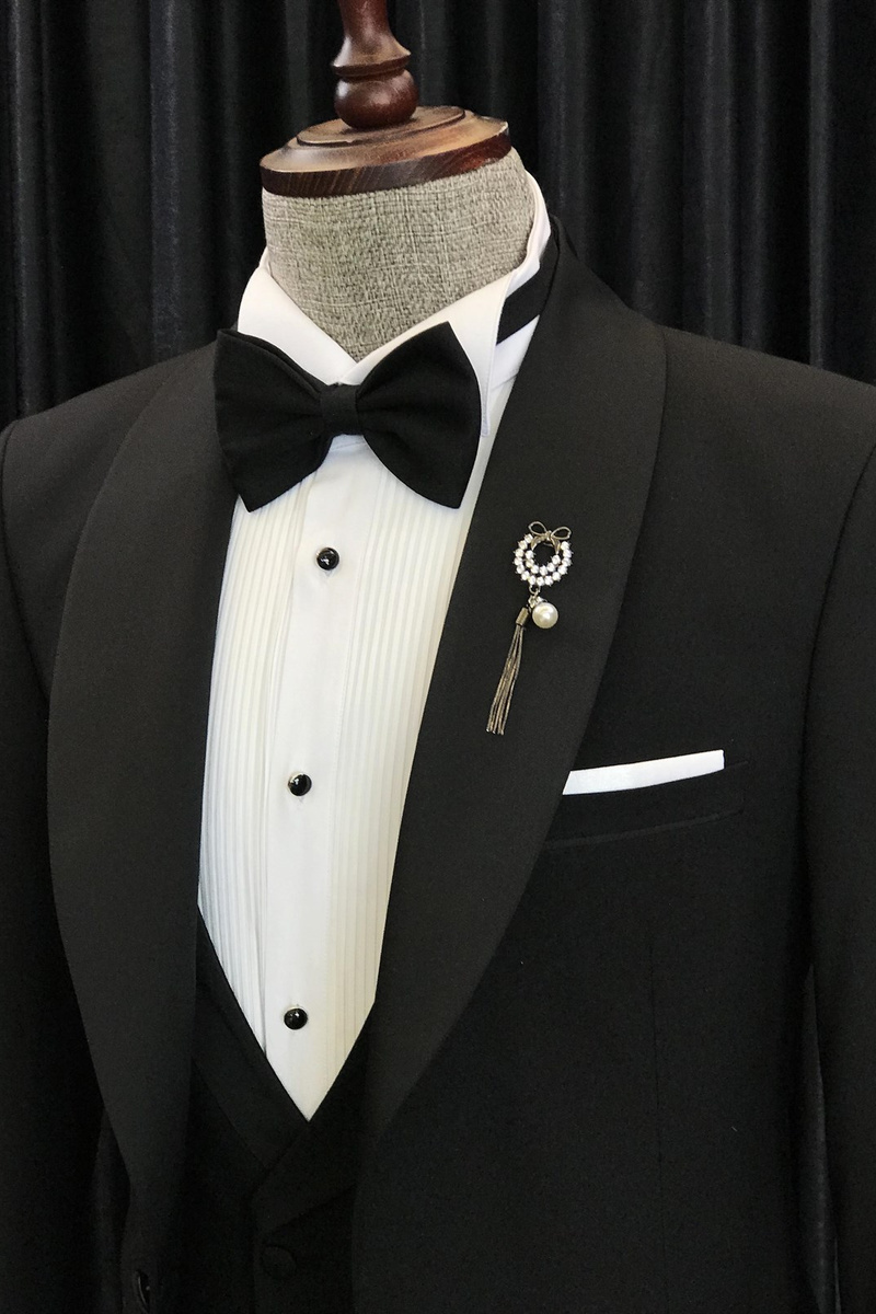 Angus Chic Black Shawl Lapel Three-Piece Best Fit Suit