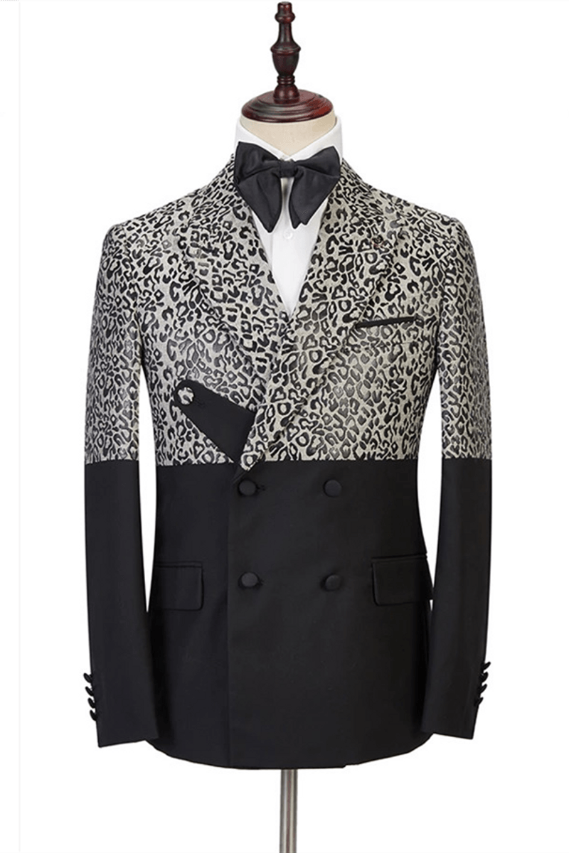 Ryder Cool Leopard Black Double Breasted Men Suit