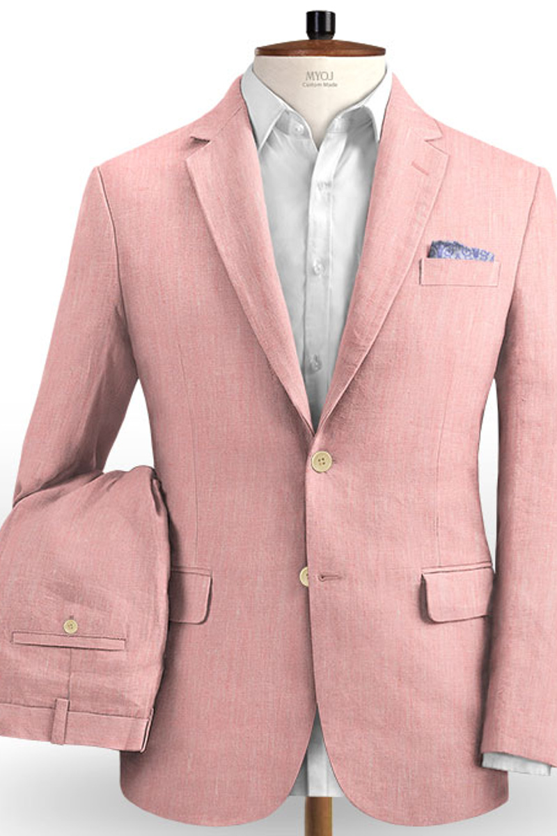 Candy Pink Prom Costume Set for Boys Linen Tuxedo