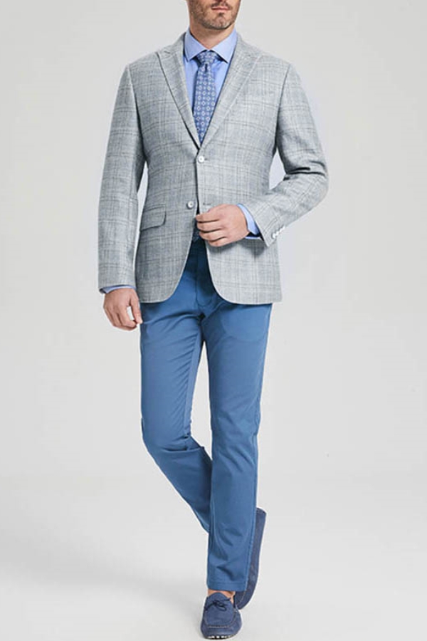 Casual Peak Lapel Blazer Light Grey Men New Blazer