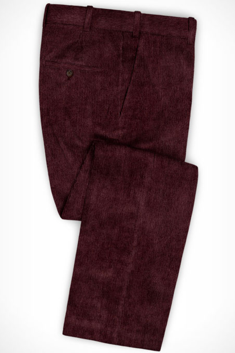 Luca Burgundy Corduroy Striped Prom Men Suit
