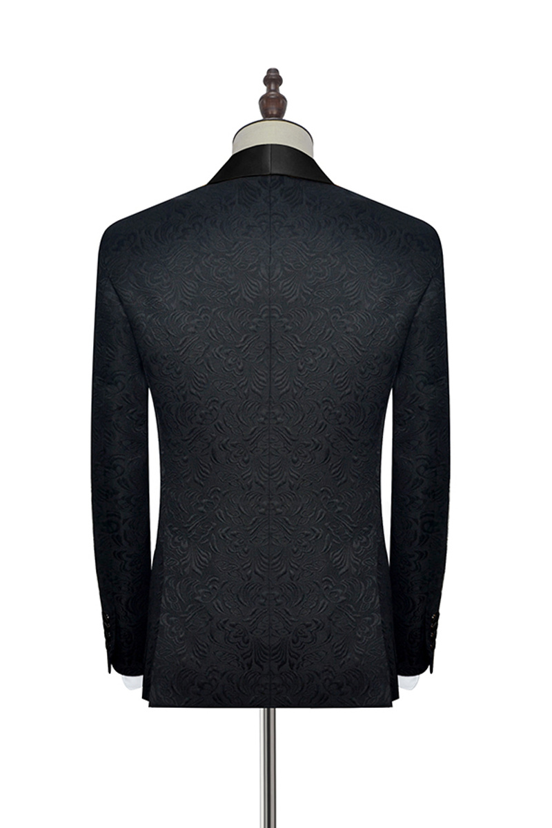 Classic Black Jacquard Wedding Tuxedo Shawl Lapel Silk One-Button Suit