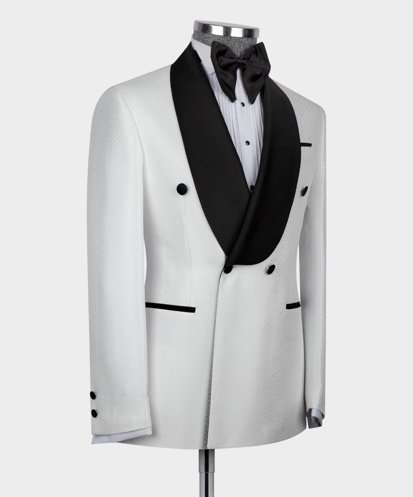 White Two-Piece Black Shawl Lapel Double-Breasted Wedding Suit