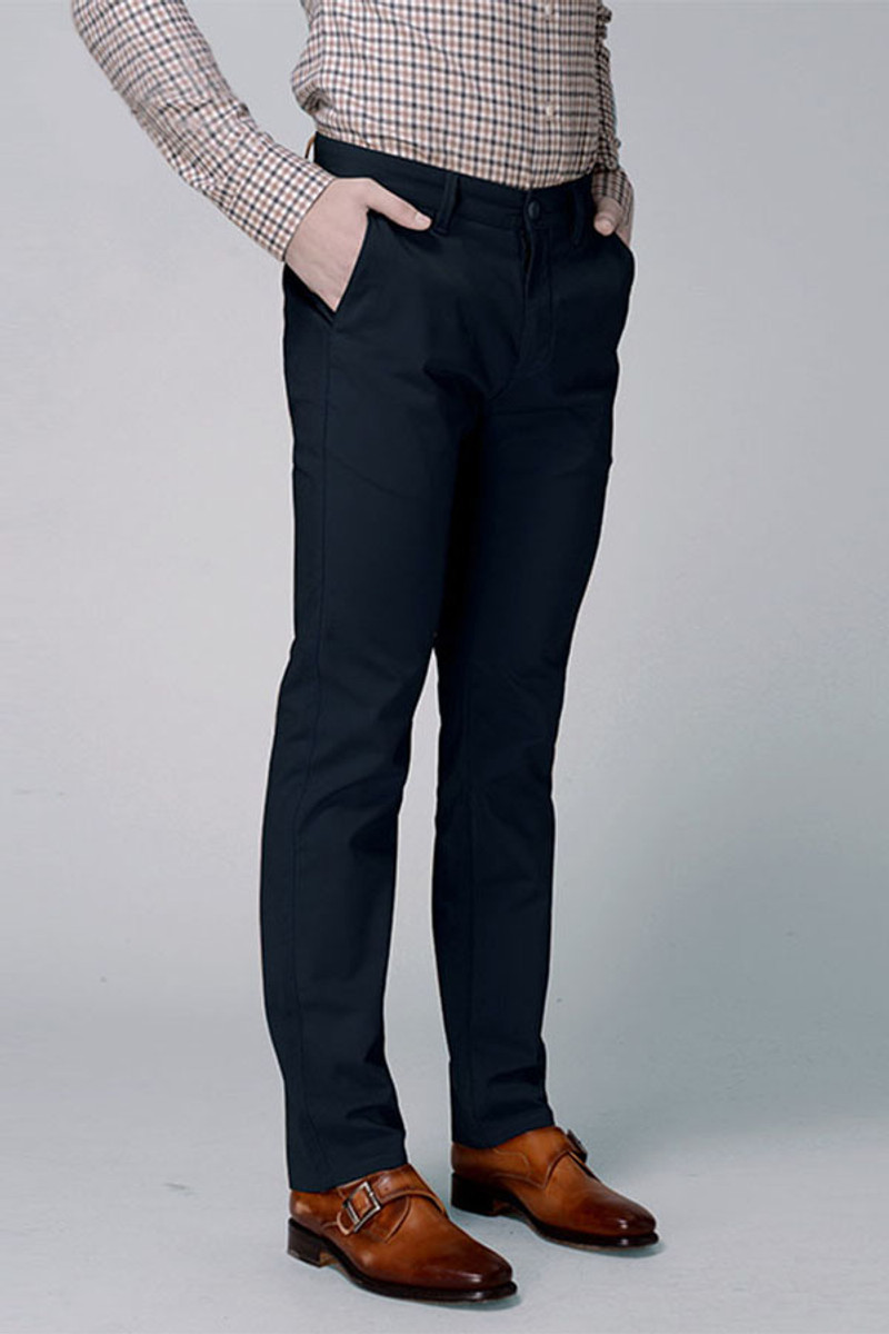Men Dark Navy Cotton Business Pants