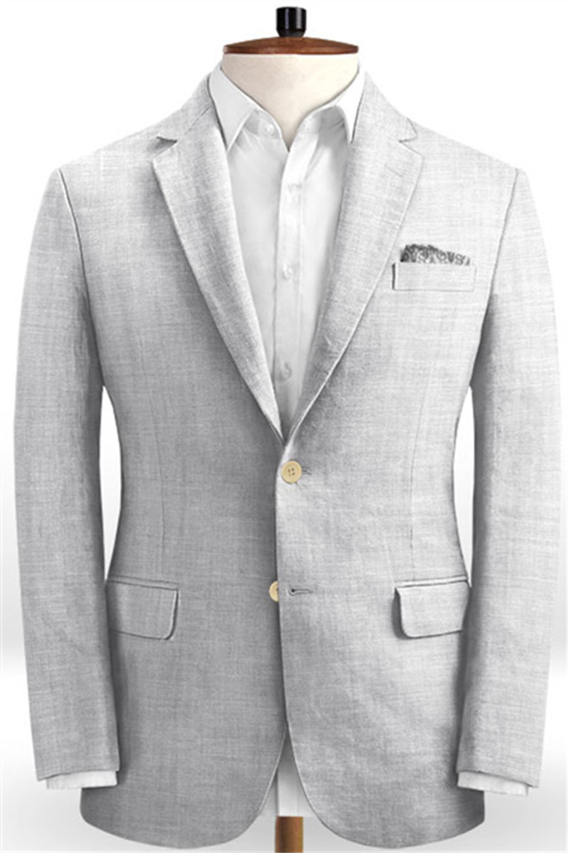 Linen Silver Beach Wedding Groom Tuxedo Slim Fit Best Man Blazer