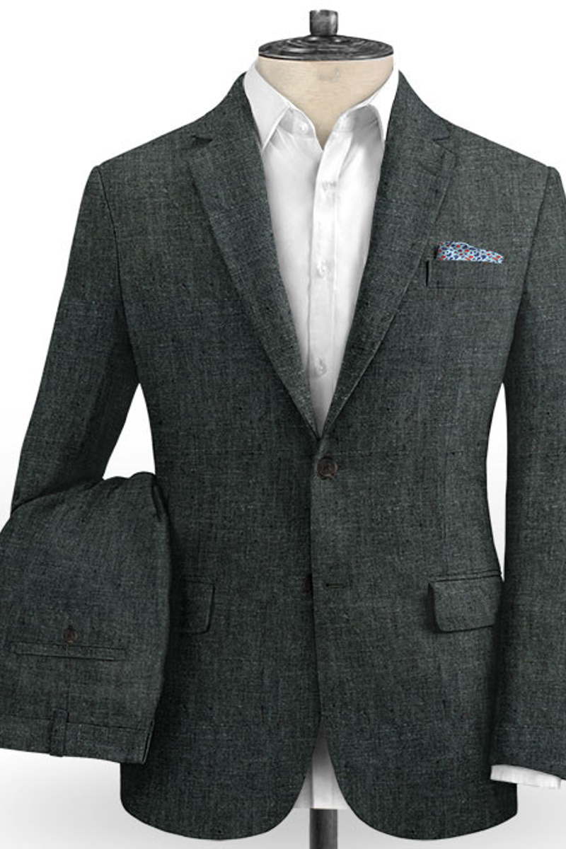 Dark Grey Two-Piece Suit Formal Business Linen Tuxedo