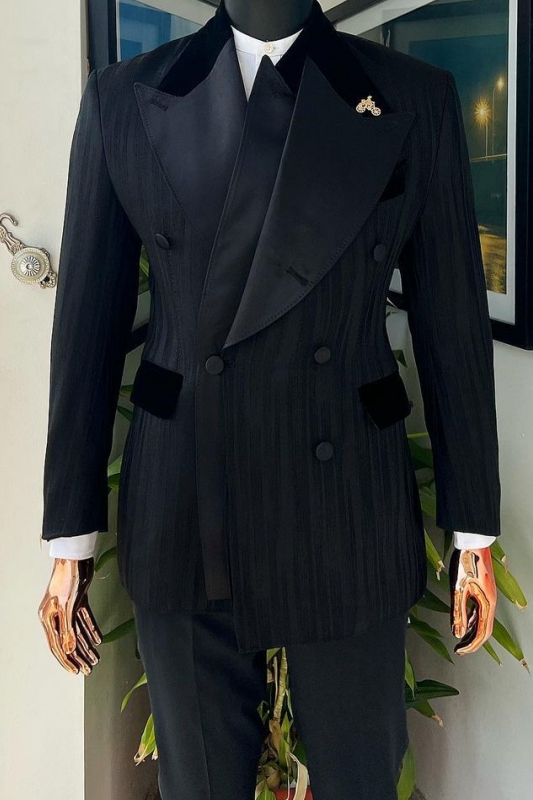 Simple Black Peaked Lapel Two Pieces Prom Suits