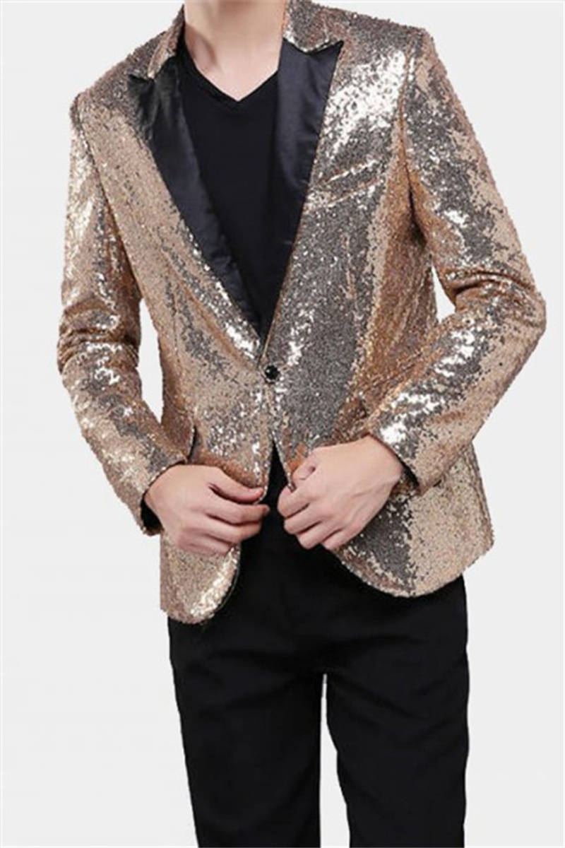 Sparkling Gold Sequin Tuxedo Blazer Men Fit For Prom