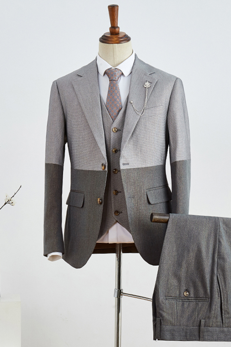 bella Grey Three-Pack Notch Lapel Slim Fit Suit Splicing Color