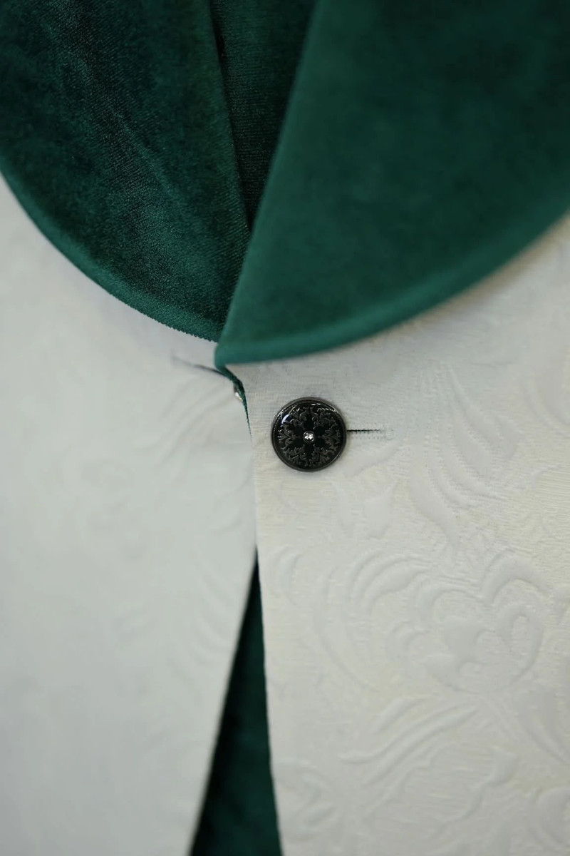 bella Green Velvet Shawl Lapel Jacquard Slim Fit Three-Piece Tuxedo