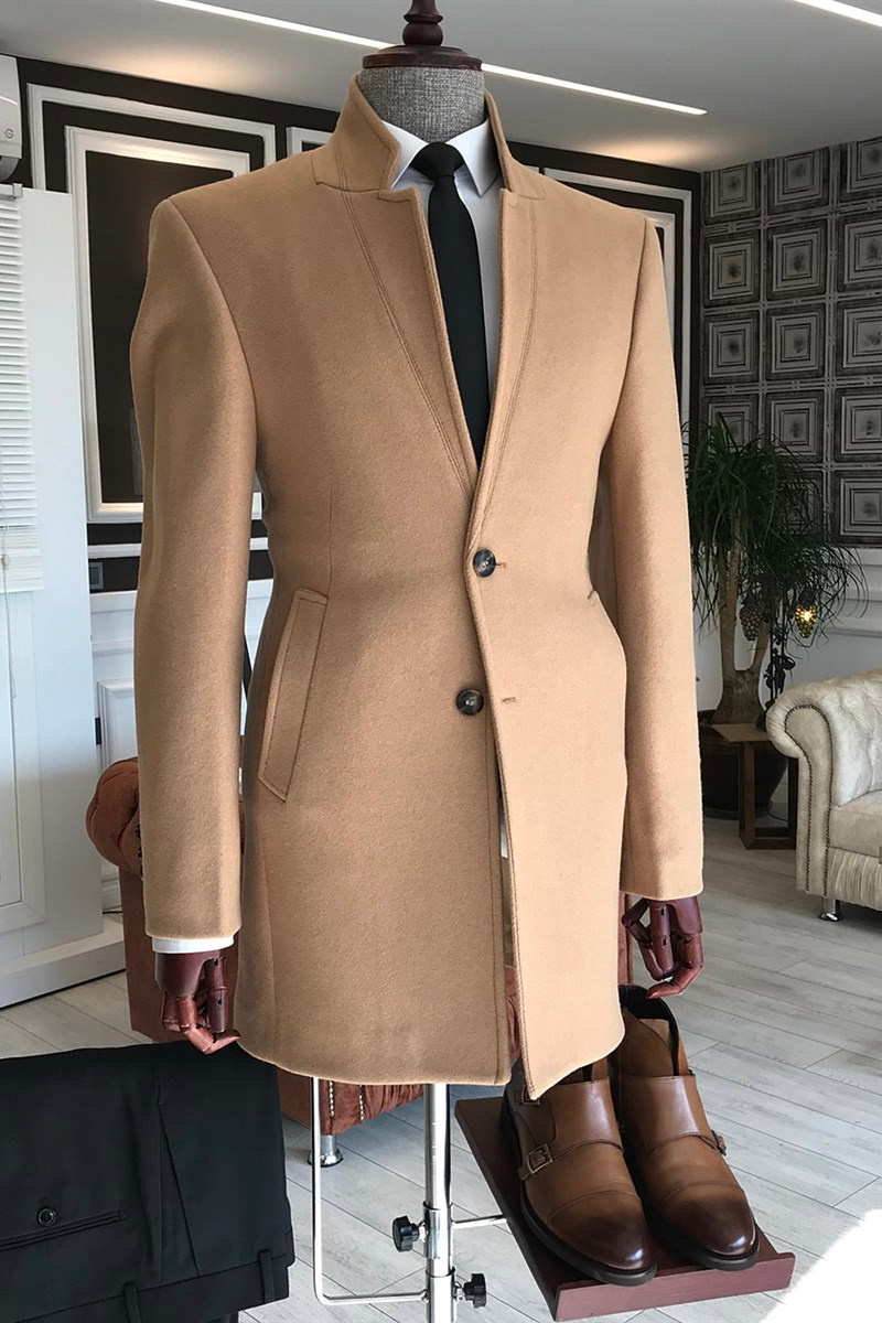 Cedric Light Brown Stand Collar Tailored Winter Business Jacket