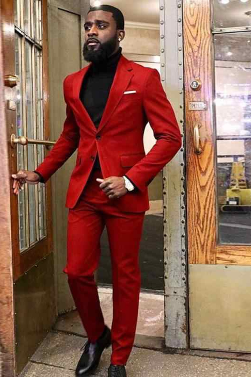 New Red Two-Piece Slim Prom Men Suit