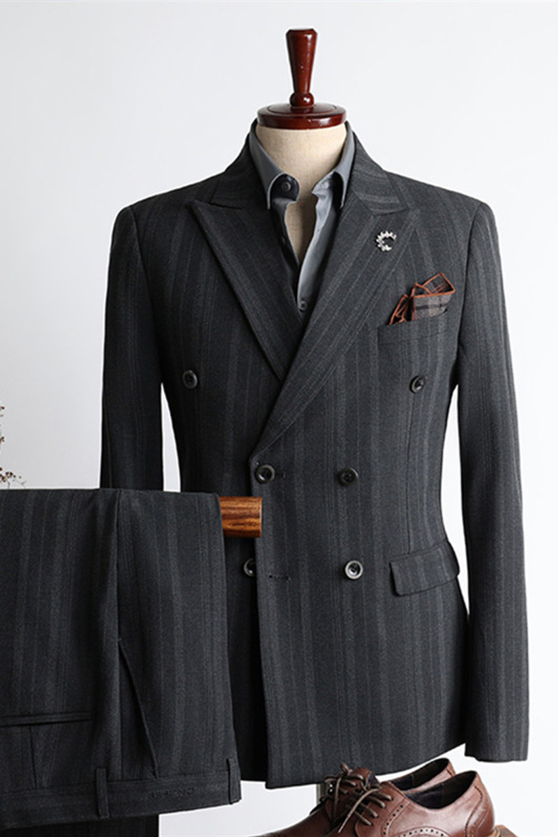 David Black Fashion Double Breasted Striped Two Piece Business Suit