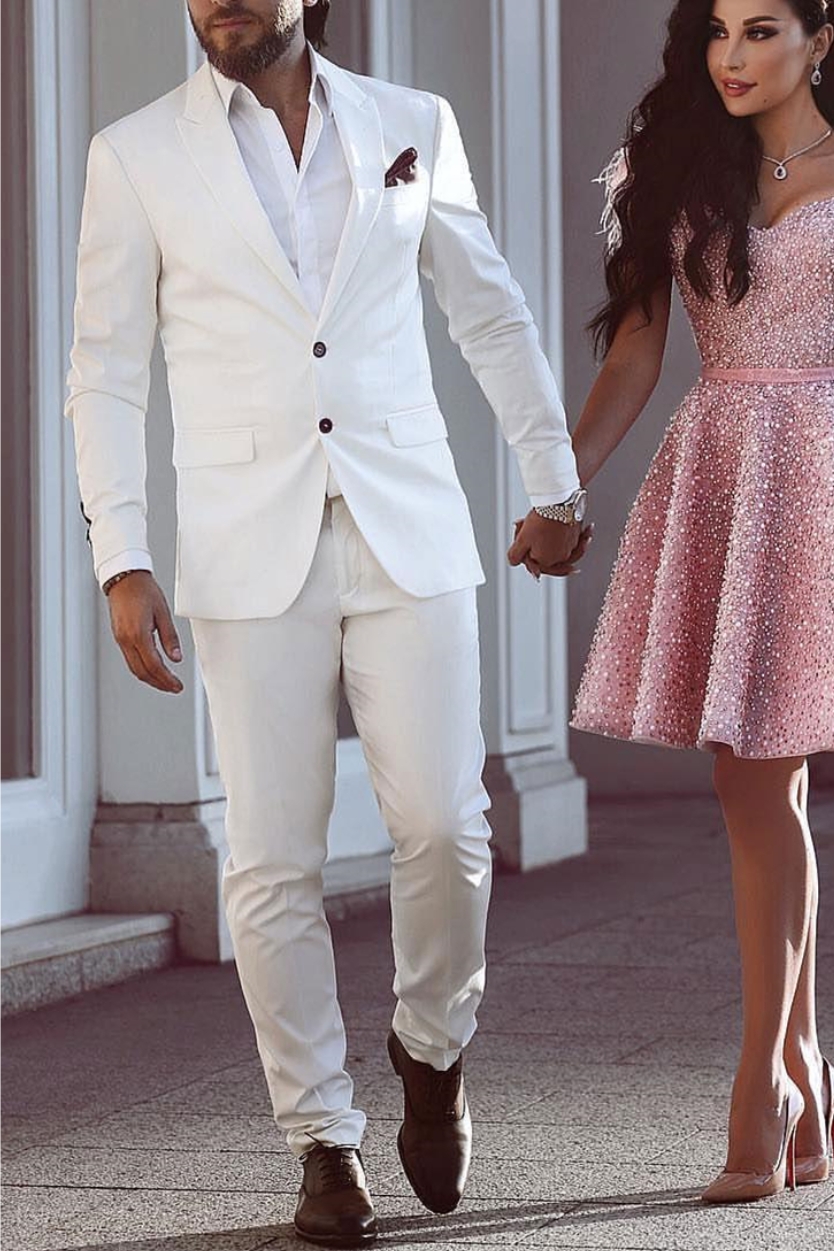 White Groom Tuxedo Glamour Wedding Suit Two-Piece