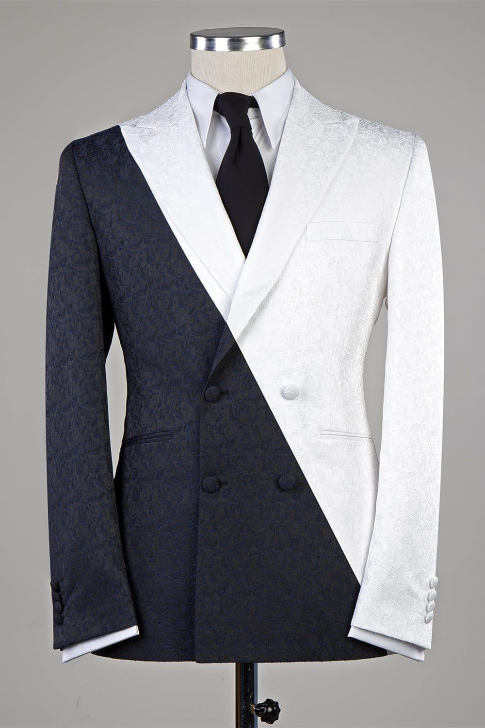 Modern Black And White Double-breasted Pointed Collar Slim-fit Men Suit