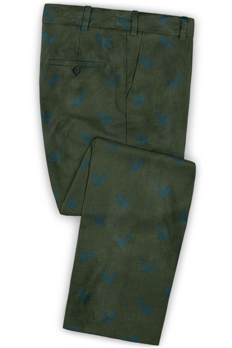 Men Dark Green Printed Suit Custom Prom Suit Men Black Lapel Suit