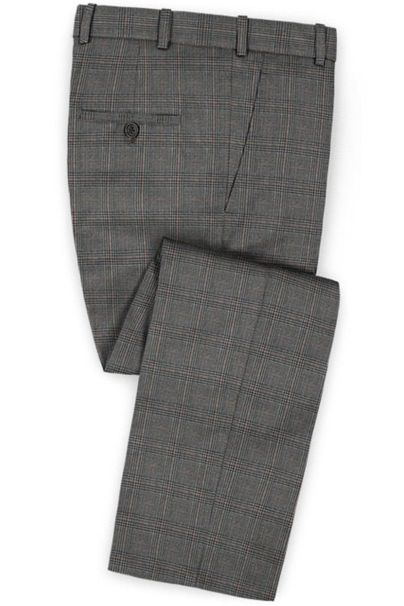 New Fashion Grey Plaid Men Suit Formal Business Men Blazer 2 Piece Groom Tuxedos