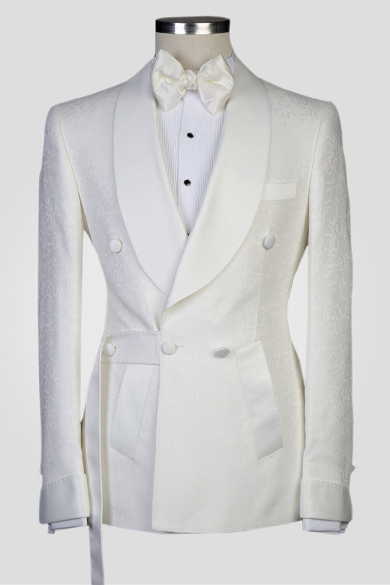Roy White Jacquard Cape Lapel Double-Breasted Wedding Suit