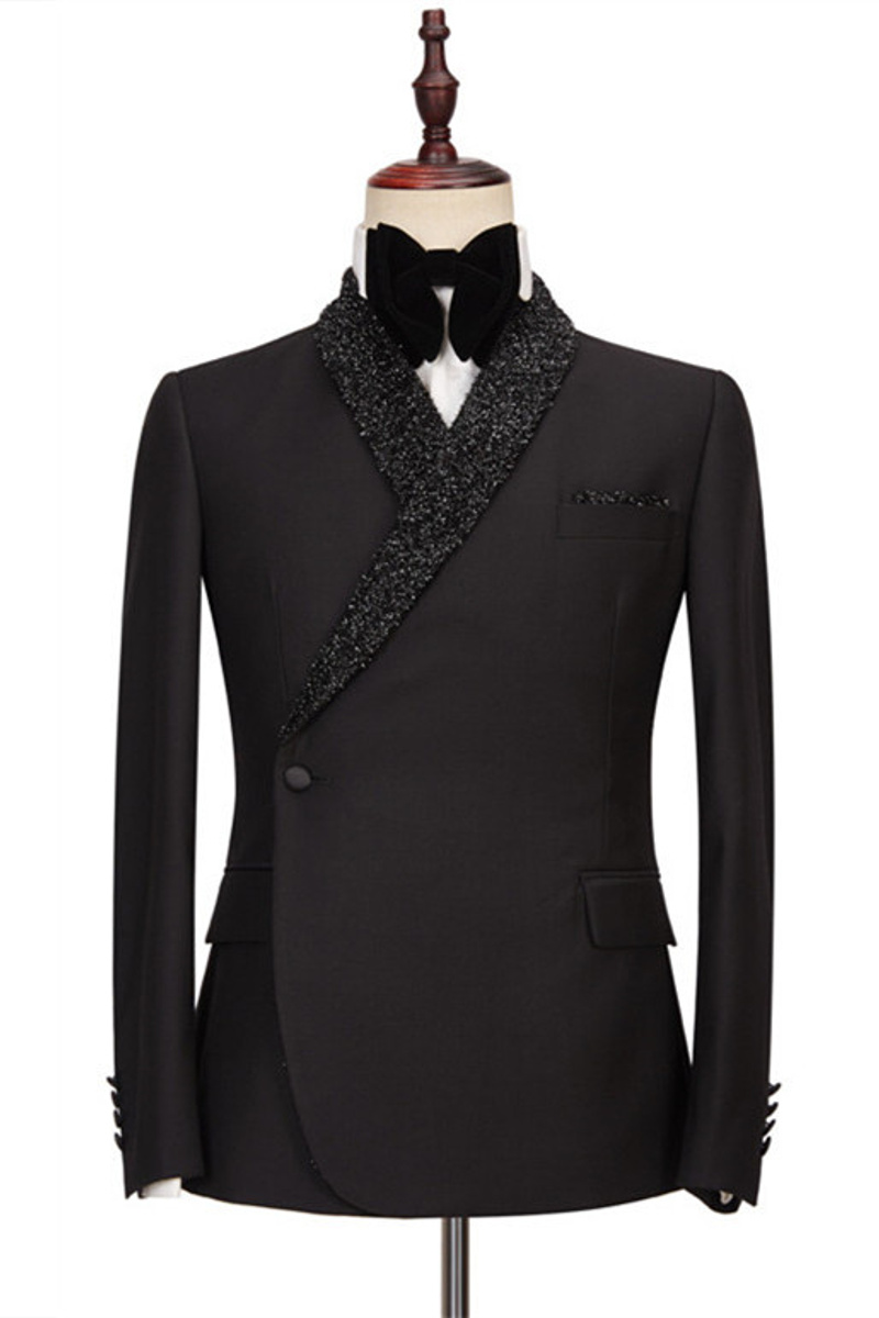 Colby Sparkling Cape Lapel Black One-Button Wedding Suit