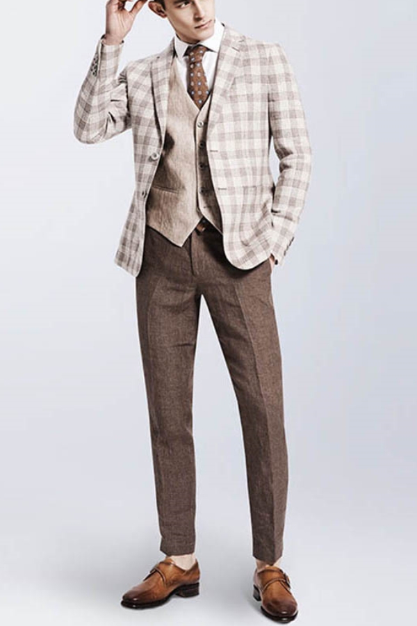 Fashion Light Coffee Plaid Casual Blazer Suitable For Prom