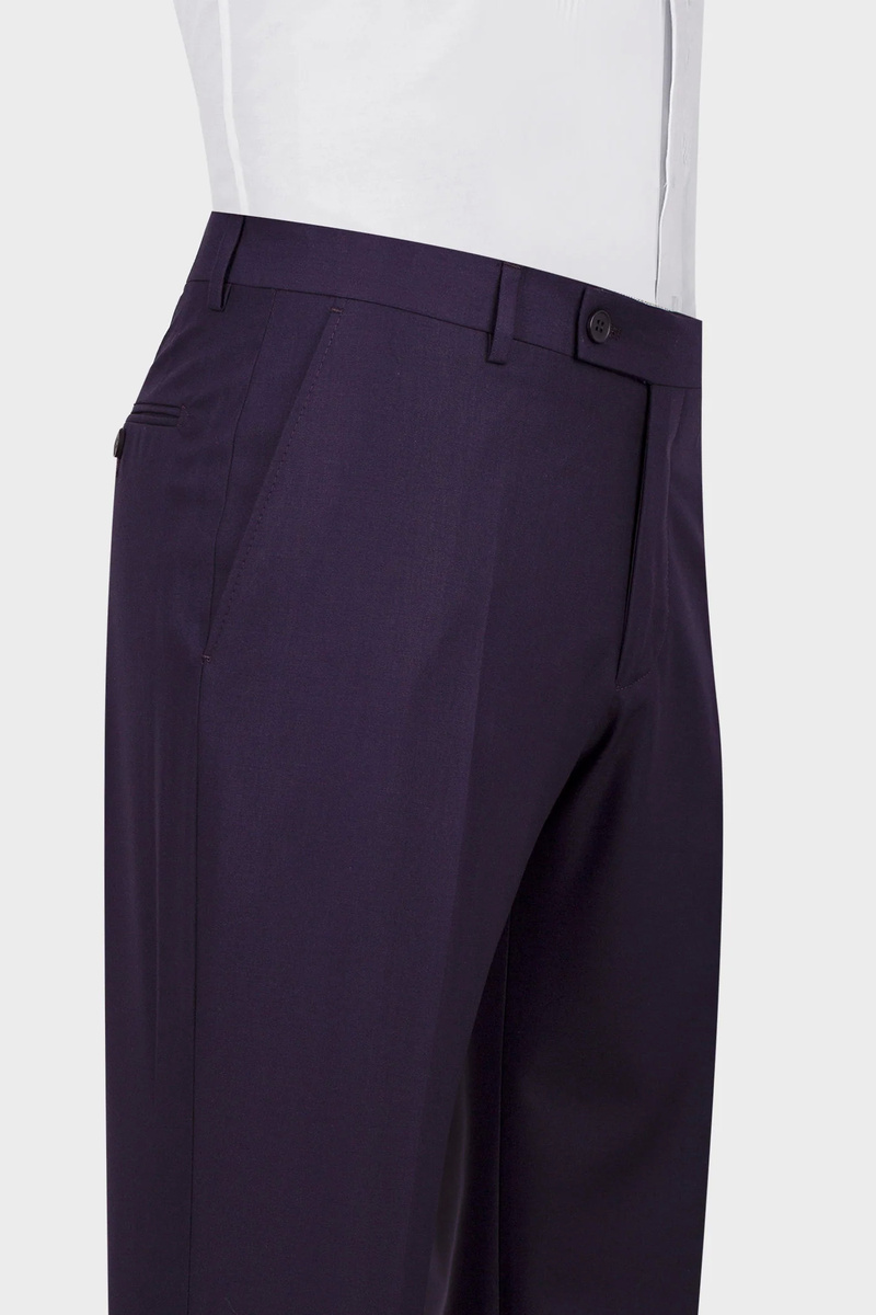 Dark Purple Wool Blend Double-Breasted Six-Button Suit with Scoop Neck