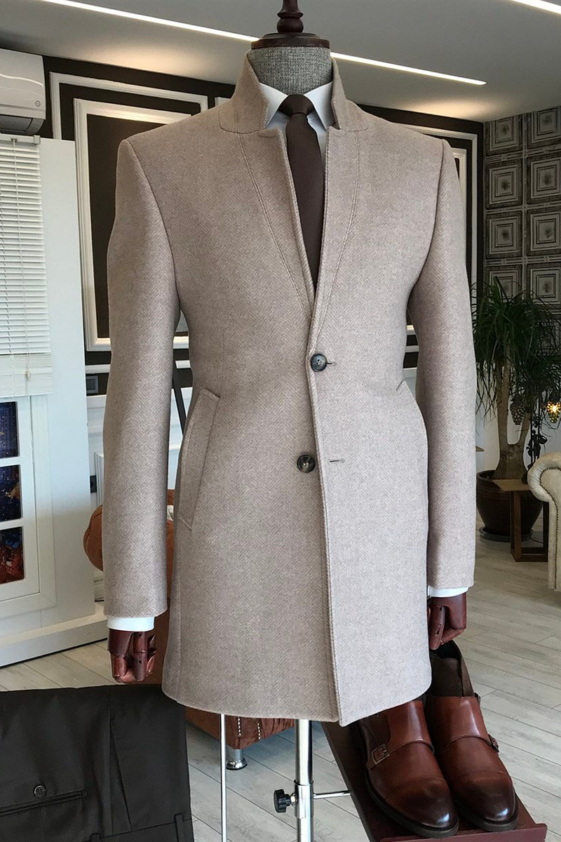 Barnett Sleek Light Khaki Stand Collar 2 Button Business Jacket