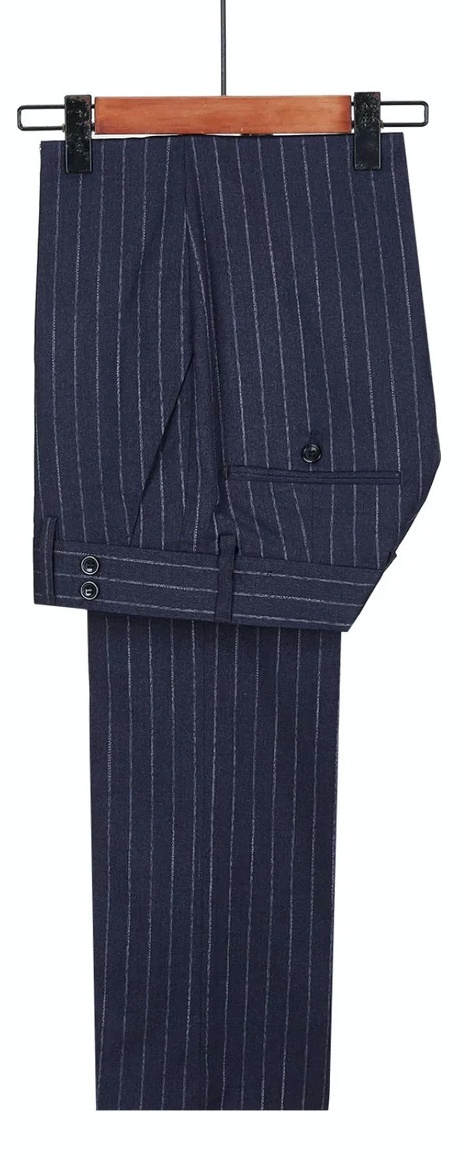 Navy Blue Lapel Gold Button Double-Breasted Striped Two-Piece Suit