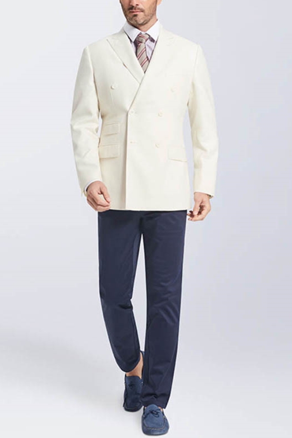 Ivory Double Breasted Men Wedding Tuxedo Blazer
