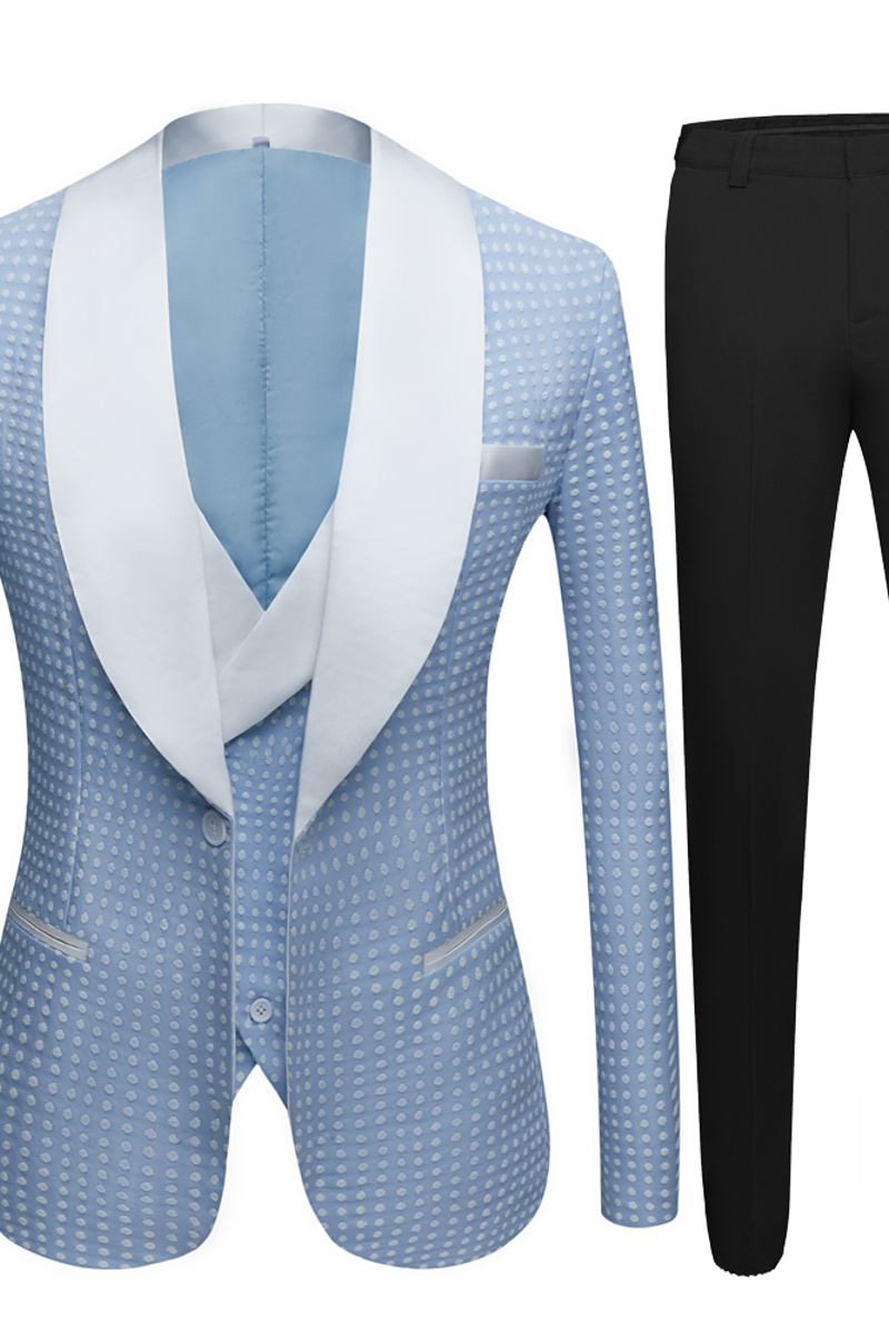 Edwin Sky Blue Fashion Dot Wedding Groom Suit with Shawl Lapel
