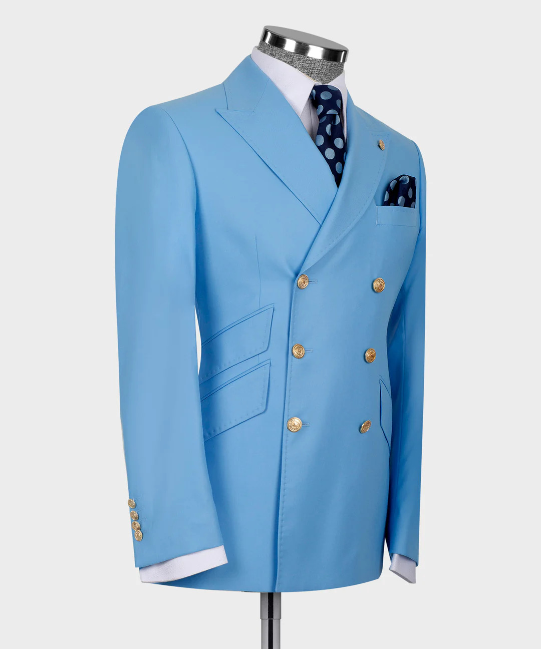 Chic Blue Double-Breasted Suit Two-Piece Suit