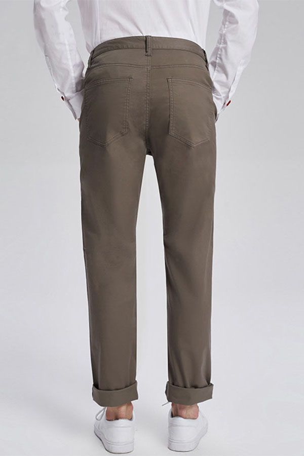 Trendy Olive Green Cotton Roll Up Cuff Men Casual Pants