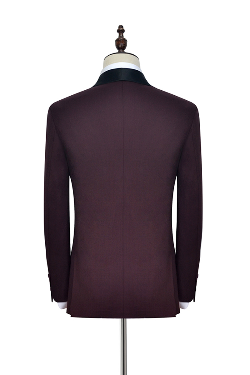 Luxury Black Shawl Collar One-Button Burgundy Wedding Suit