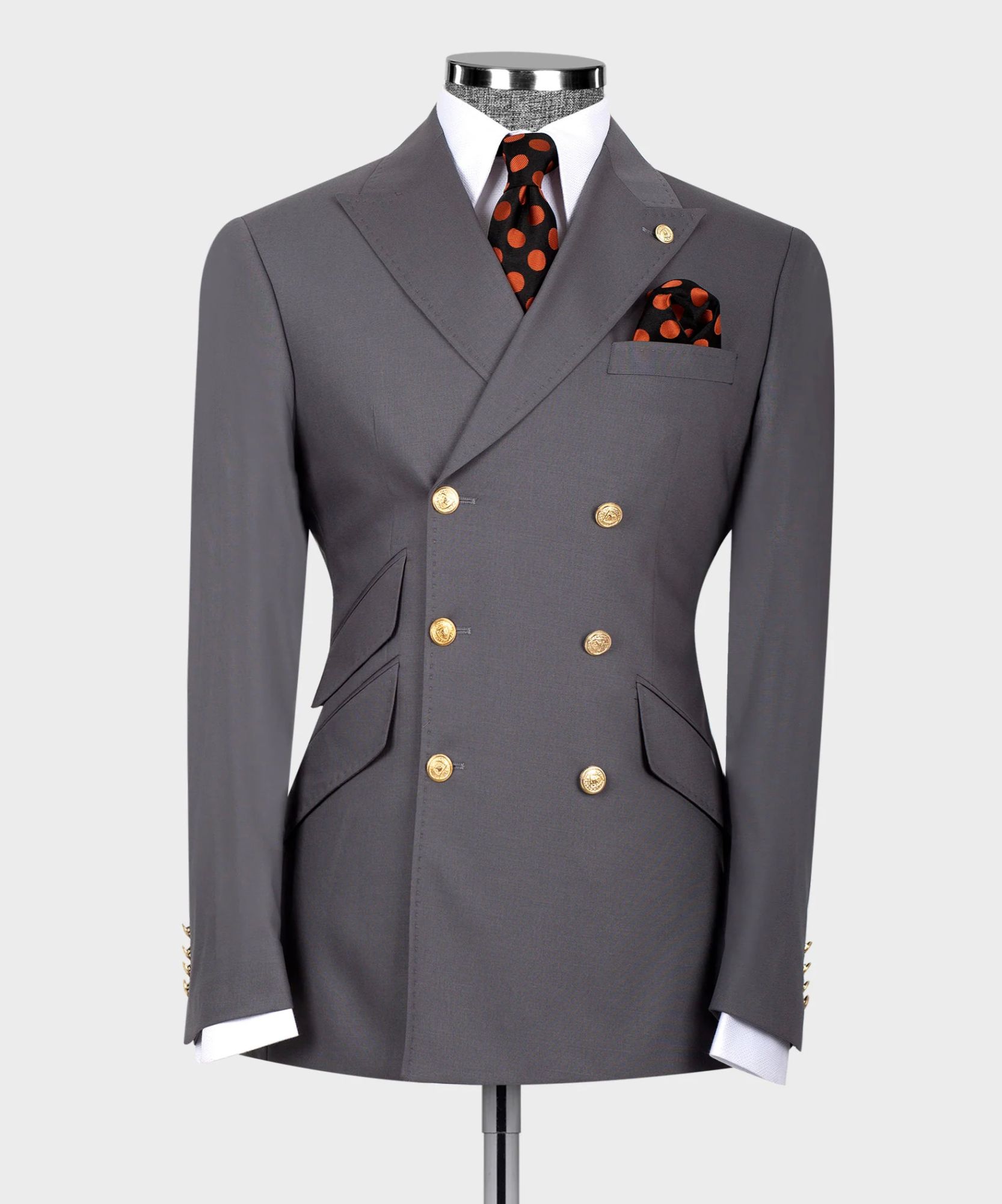 Chic Gray Double-Breasted Six-Button Suit Two-Piece Suit