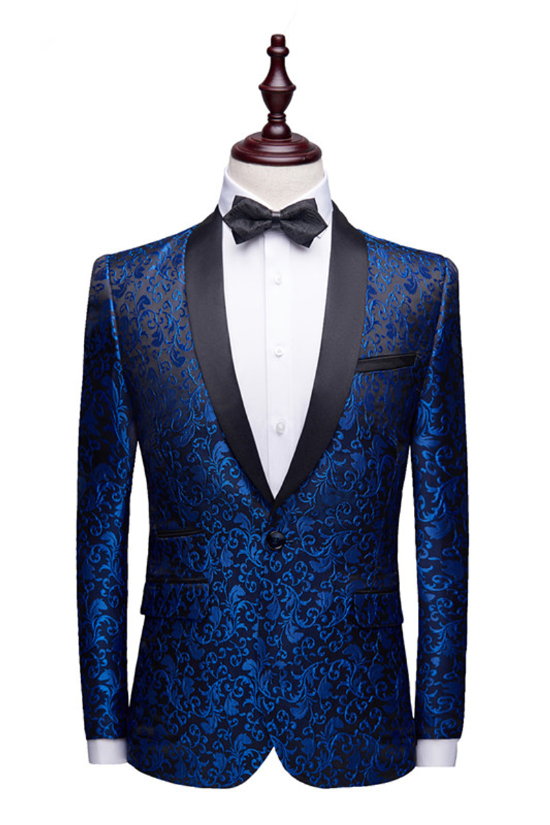 Blue Jacquard Tuxedo Jacket Online Slim Fit Men Suits For Prom