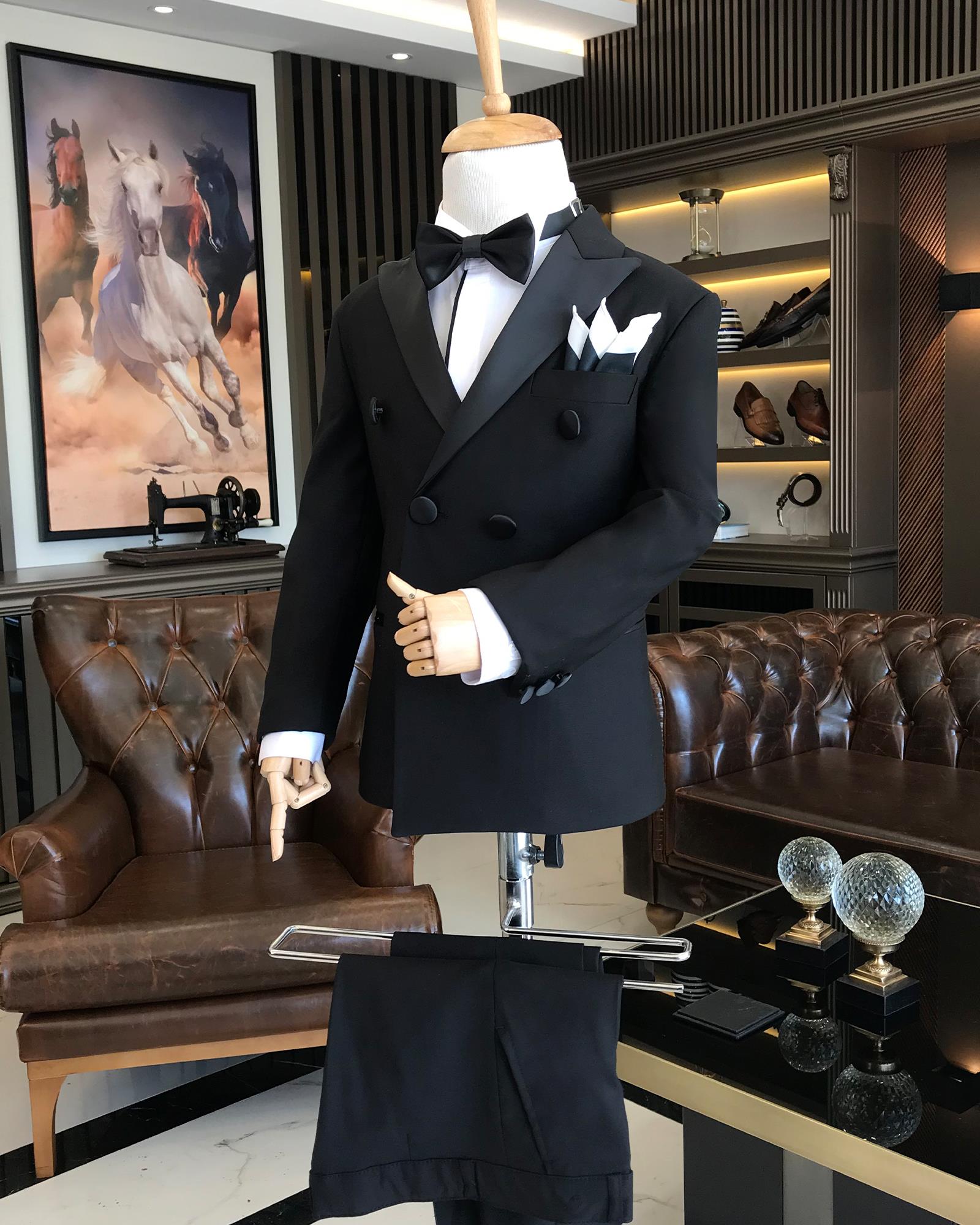 Black Slim Fit Double-Breasted Boys' Tuxedo Suit