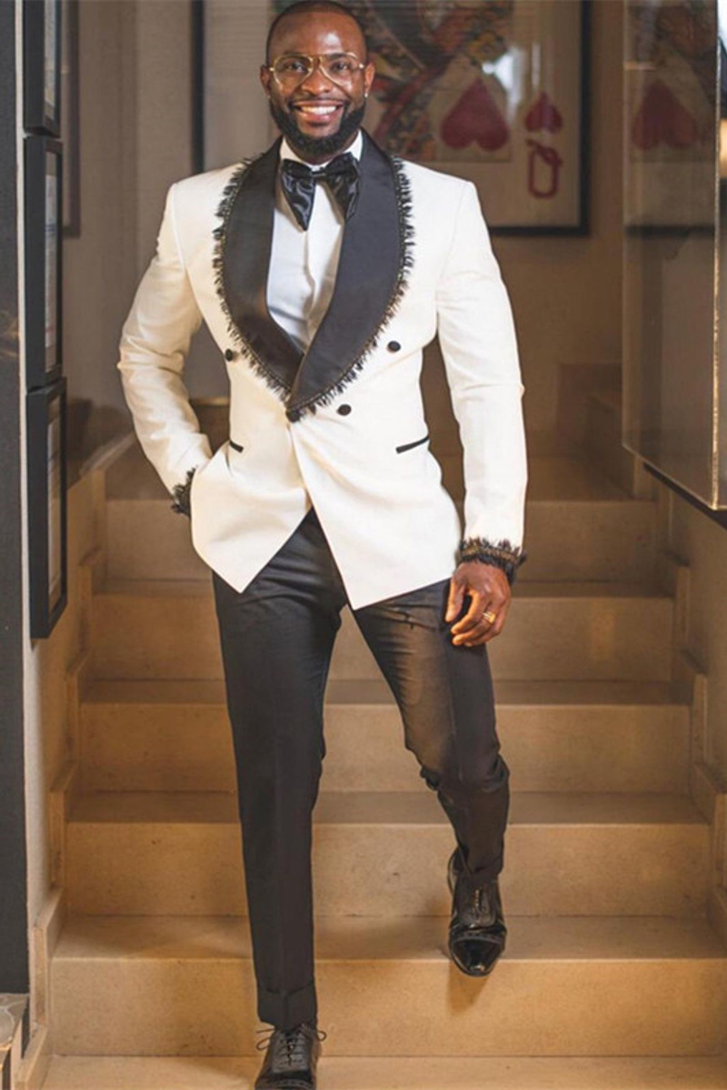 Ackerly's New White Double-Breasted Cape Lapel Fringe Wedding Suit