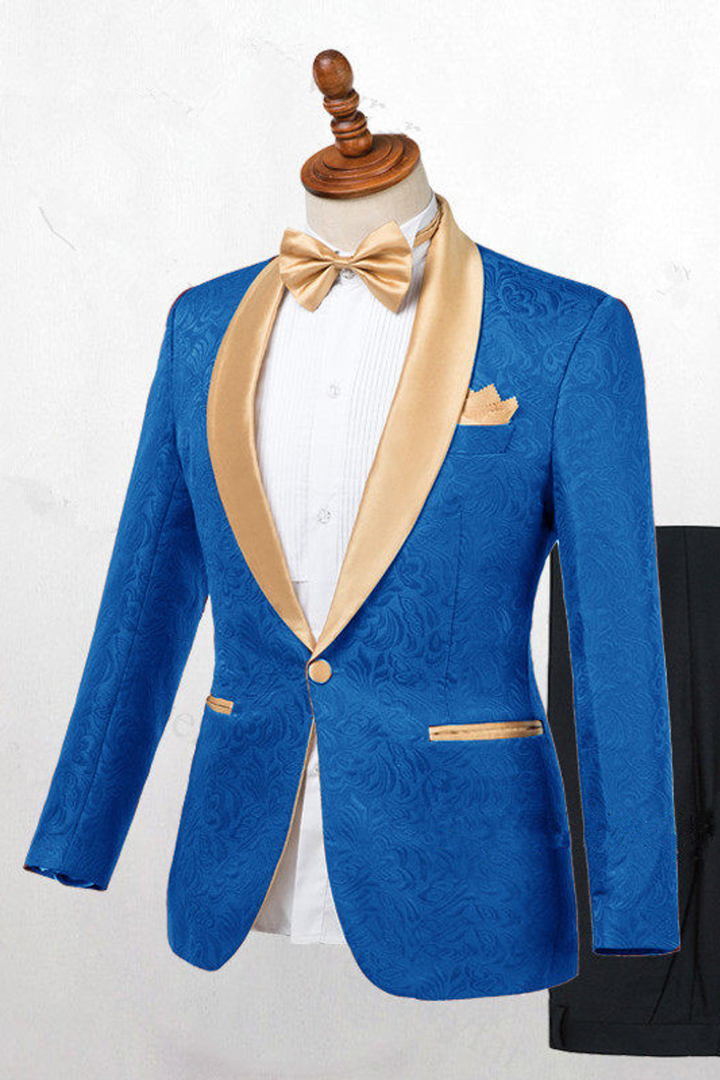 Caden Ocean Blue Jacquard Slim Fit Wedding Suit
