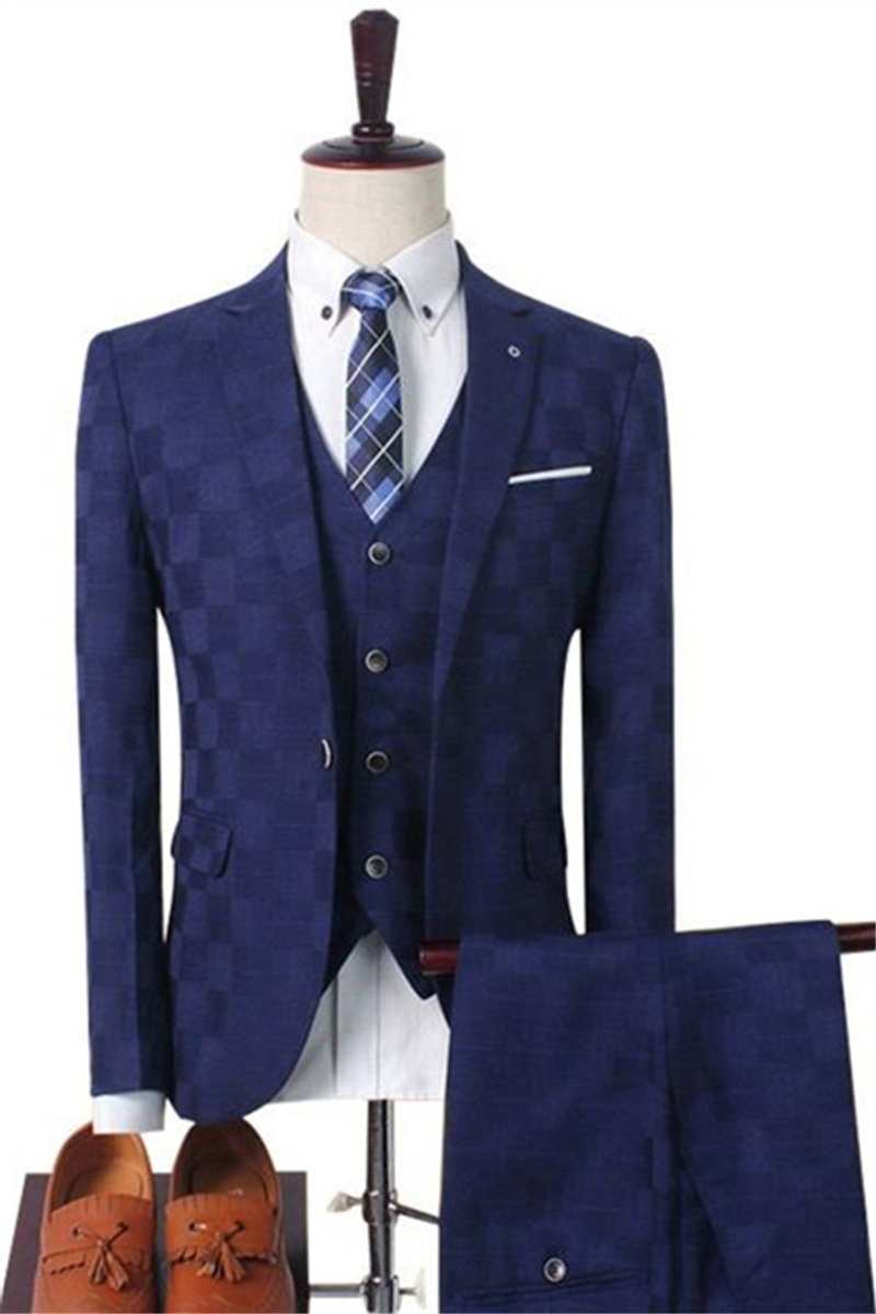 Crimson Plaid Business Suit Prom Three-Piece Suit